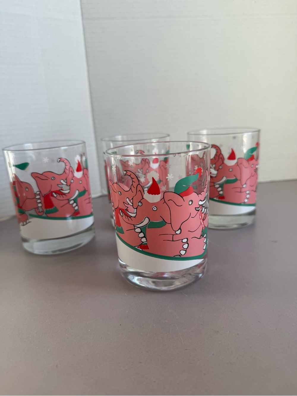 Vintage Neiman Marcus Pink Elephant Holiday Glasses
